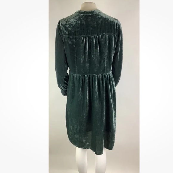 Anthropologie Sz S Crushed Velvet Pullover Swing Dress Green Viscose Nylon - Picture 6 of 8